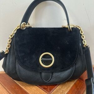 Michael Kors Isadore black suede leather bag gold chain